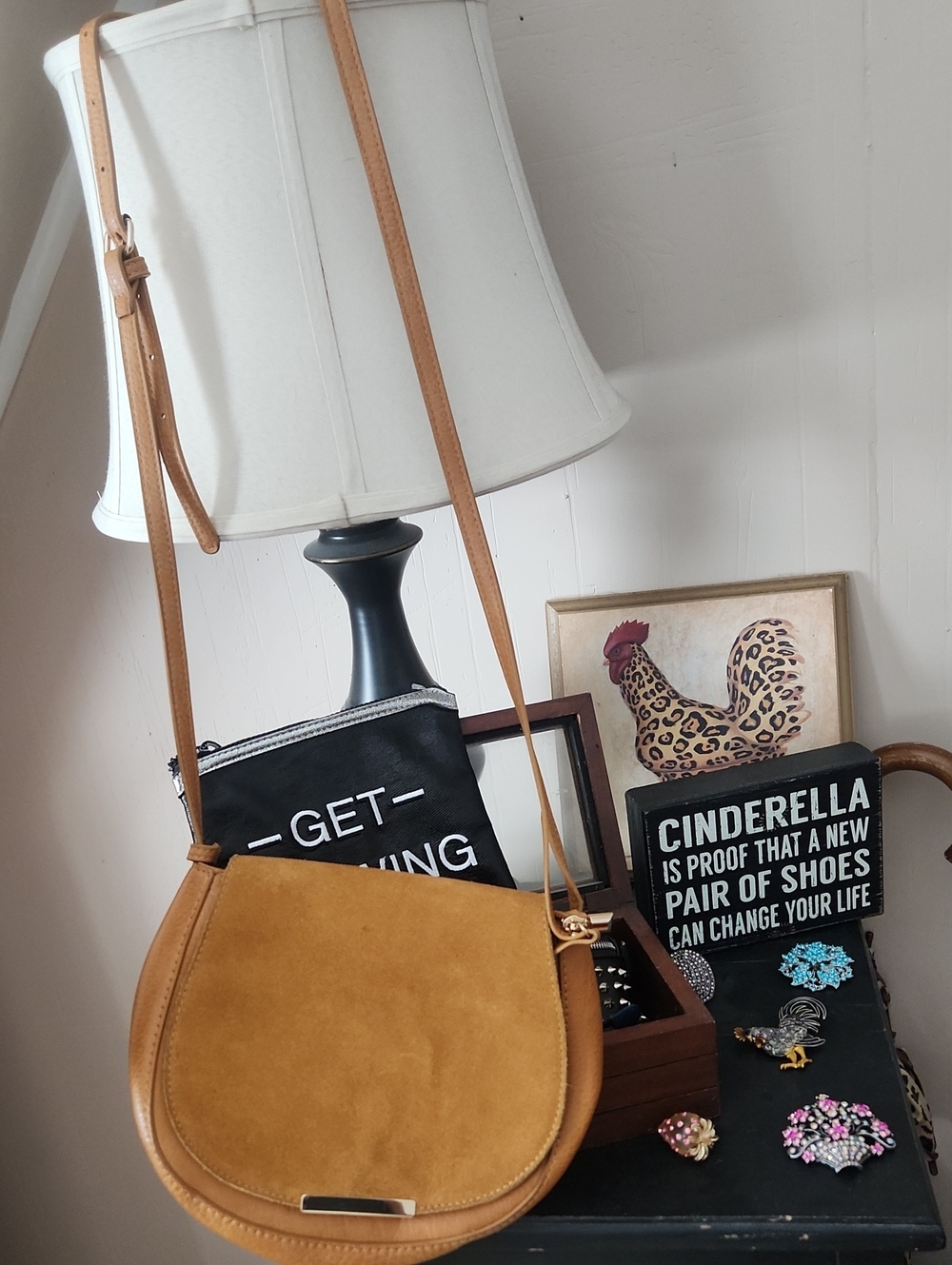 Madison West Tan Suede Crossbody Bag with Leather Trim